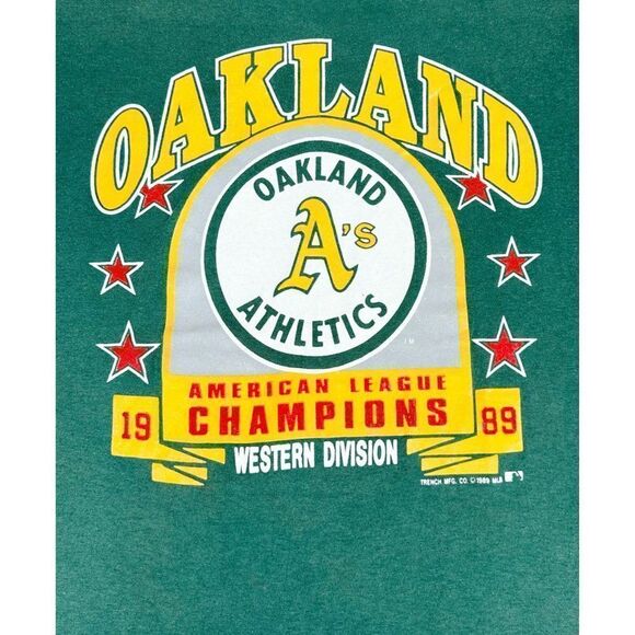 Vintage 1989 MLB Oakland A's Baseball Champions Shirt Green Large Single Stitch - Picture 4 of 13